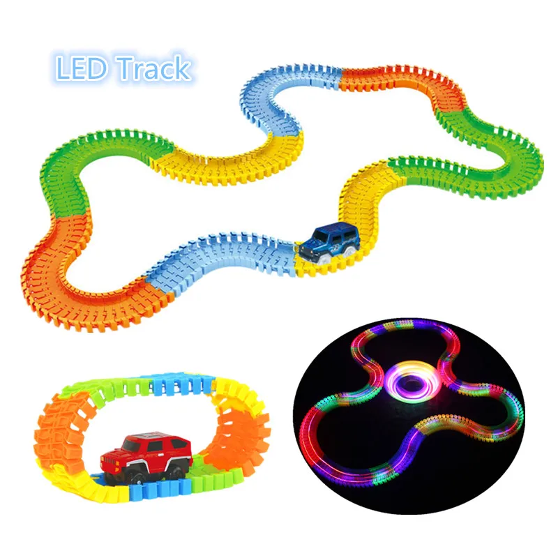 

Glowing Race Car Twister Track DIY LED Flashing Light Tracking Rail Glow in the Dark Flexible Railway for Mini Cars Kids