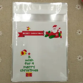 

500pcs Merry Christmas Tree Self-adhesive Gift Candy Plastic bag Baking for Cookie and Cake Jewelry Packaging Bags BZ199