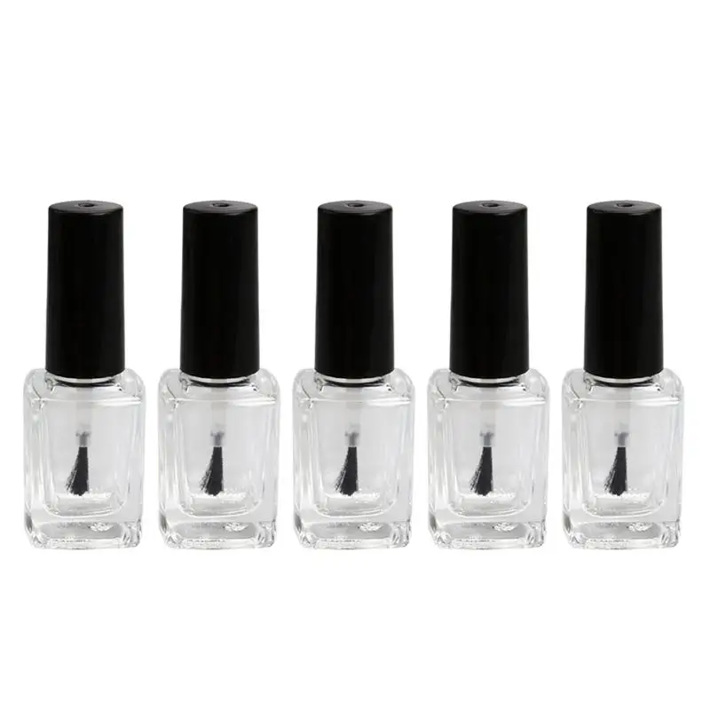 5pcs15ml Empty Nail Polish Bottle with Brush Inside Square Shaped Clear