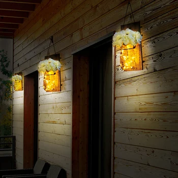 

2PCs Ins Style Mason Jar Sconces With LED Fairy Lights & Flowers Wall Light Home Decor For Cafe Bar Wedding Party Christmas Gift