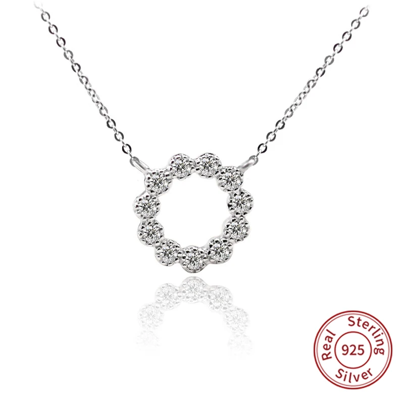 

925 Sterling Silver Shiny Tiny Crysral Circle Round CZ Necklace&Pendant Chain Necklace Jewelry For Women Gift Dropshipping zk40