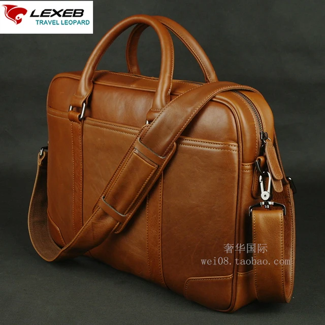 Lexeb Solid Brown Leather Men S Briefcase For 15 Inches Laptop Lexeb Solid Brown Leather Men S Briefcase For 15 Inches Laptop Clic Office Bags 42cm