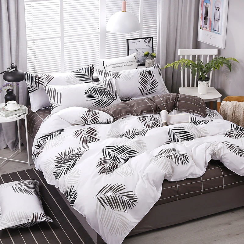 

3/4pcs/set Brief Leaves Printing Textile Bedding Set Include Duvet Cover &Sheets&Pillowcases Cover Comfortable Home Bed Set