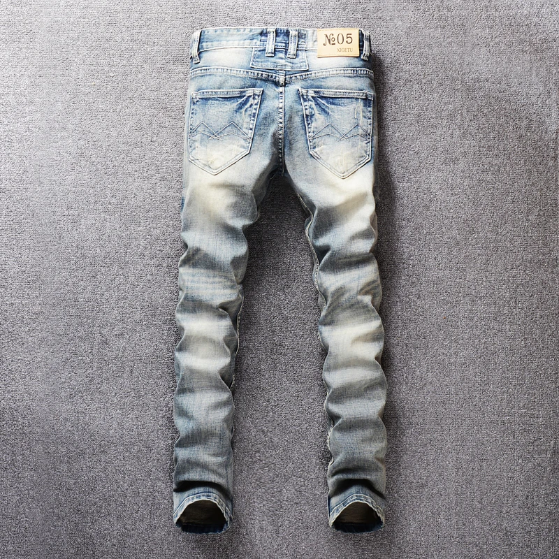 Fashion Streetwear Men Jeans Retro Wash Vintage Designer Printed Embroidery Ripped Jeans Men Slim Fit Hip 2