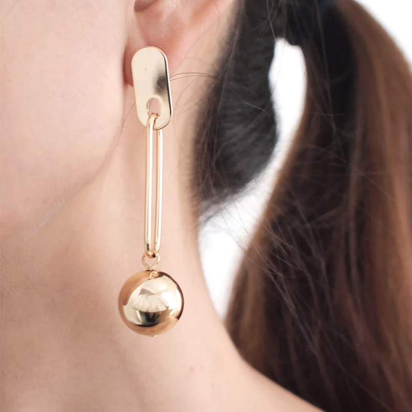 Unique Round Metal Balls Drop Dangle Earrings For Woman Charm Fashion