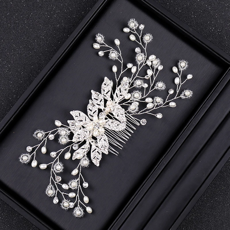 

Flower Wedding Hair Comb Bridal Hair Ornaments Headbands Pearl Accessories For Women Leave Hair Pins Wedding Jewelry