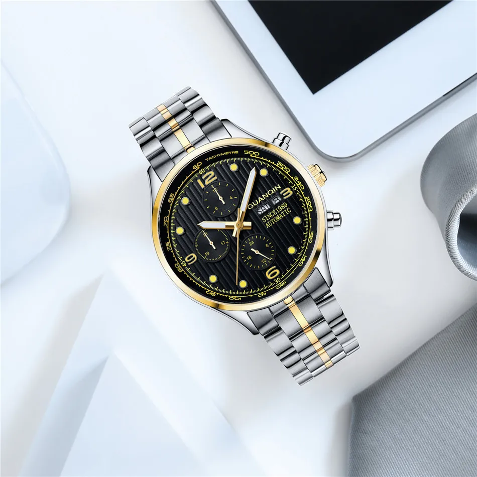 Relogio masculino GUANQIN бренд класса люкс мужские автоматические Дата светящаяся часы мужские деловые полностью стальные водонепроницаемые механические часы