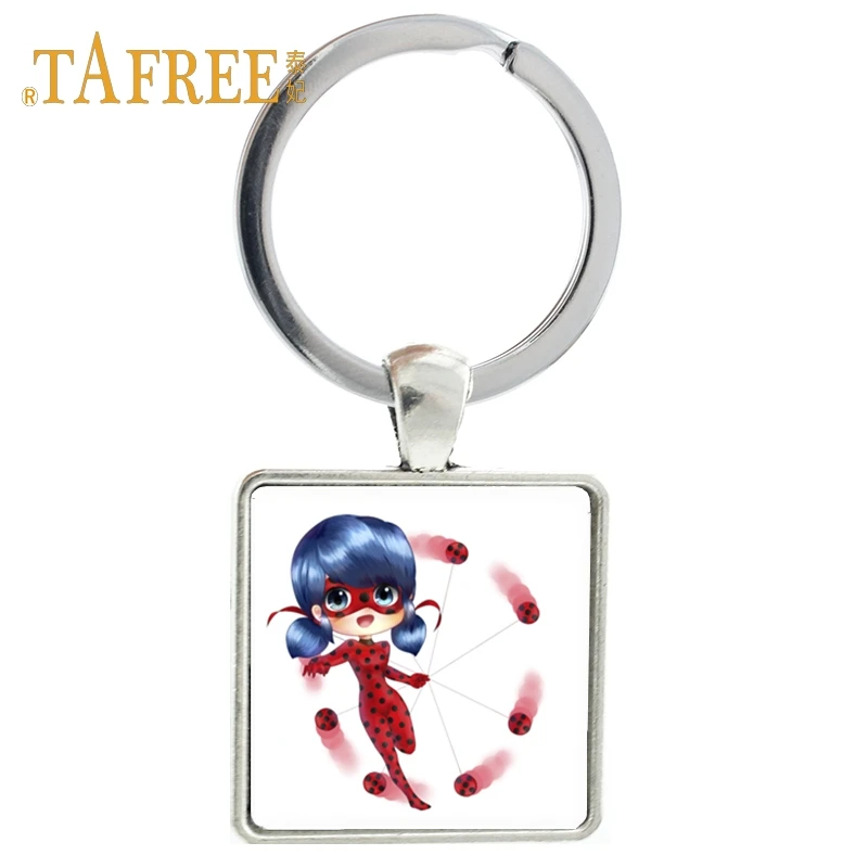 

TAFREE Cartoon Character keychain action figurine keyring Figure Pendant LadyBug Cat Noir key chain for kids gifts jewelry LB75