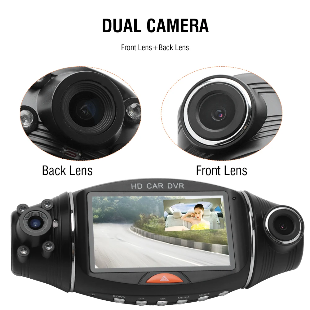 R310 2.7 inch Dual Lens HD Car DVR Camera GPS IR 140 Degree Night Vision Rear View Auto Car Camera G-sensor Car Camera Recorder