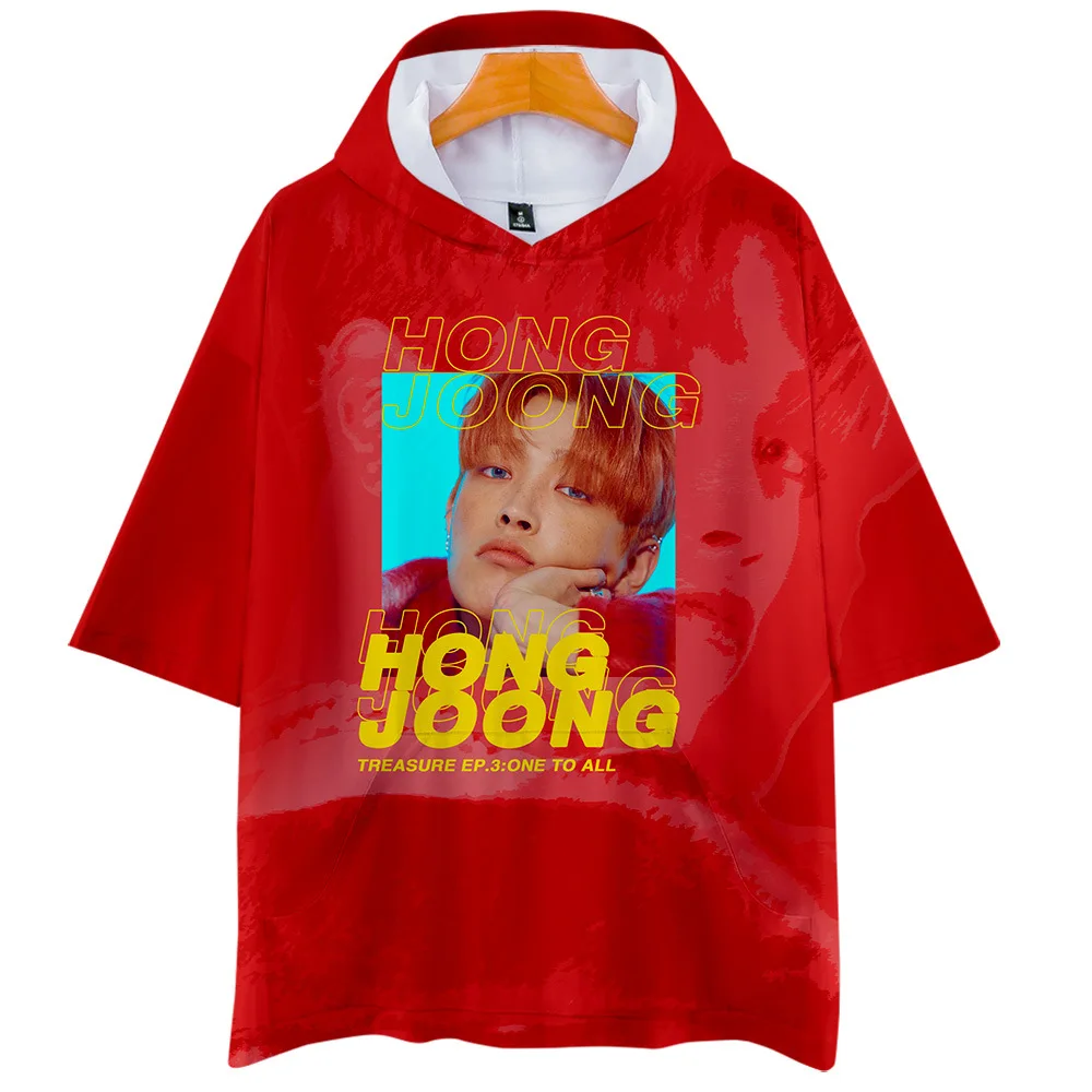 Корейская Мода KPOP ATEEZ альбом 3D печать короткий рукав с капюшоном футболка Женская Мужская Harajuku Повседневная Свободная хип хоп футболка летние топы