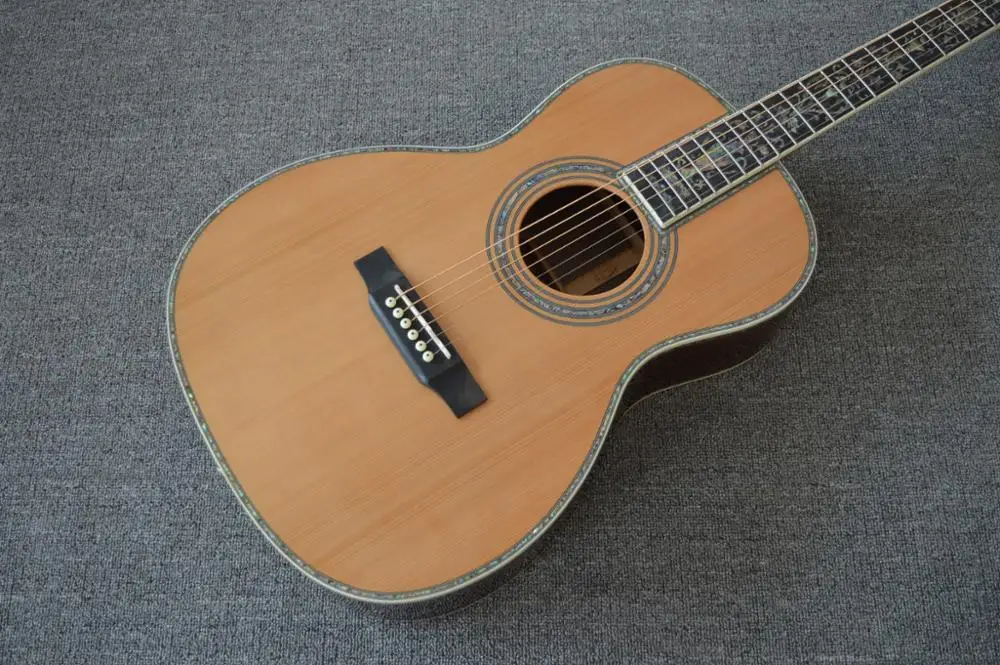 

All Solid wood 39 inch 000 acoustic guitar,Ebony fingerboard,Abalone inlays,One piece of neck,Top quality acoustic guitar