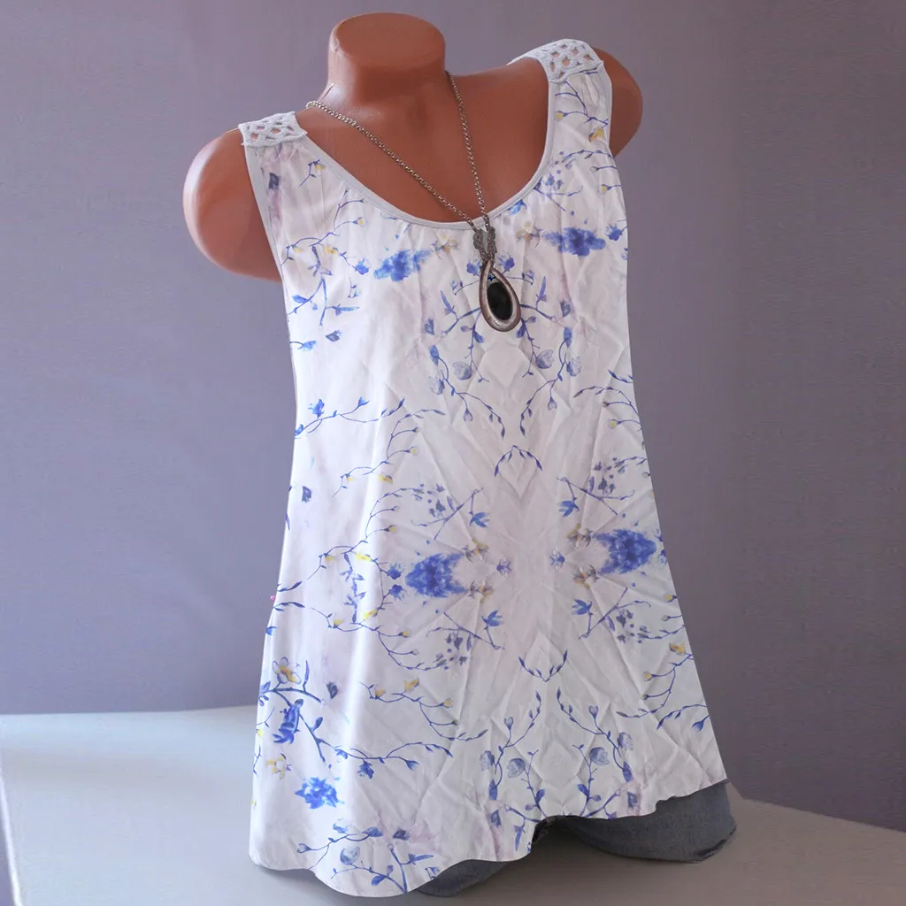 

Feitong Bohemian Leisure Womens Tank Top Plus Size Loose Print O-neck Sleeveless Tops Chiffon Summer Ladies Top camisetas hombre