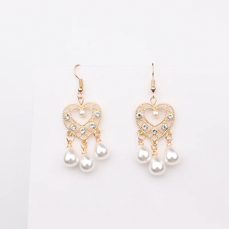 

MENGJIQIAO 2018 New Love Heart Water Drop Simulated Pearl Dangle Earrings For Women Fashion Accessories Rhinestone Pendientes