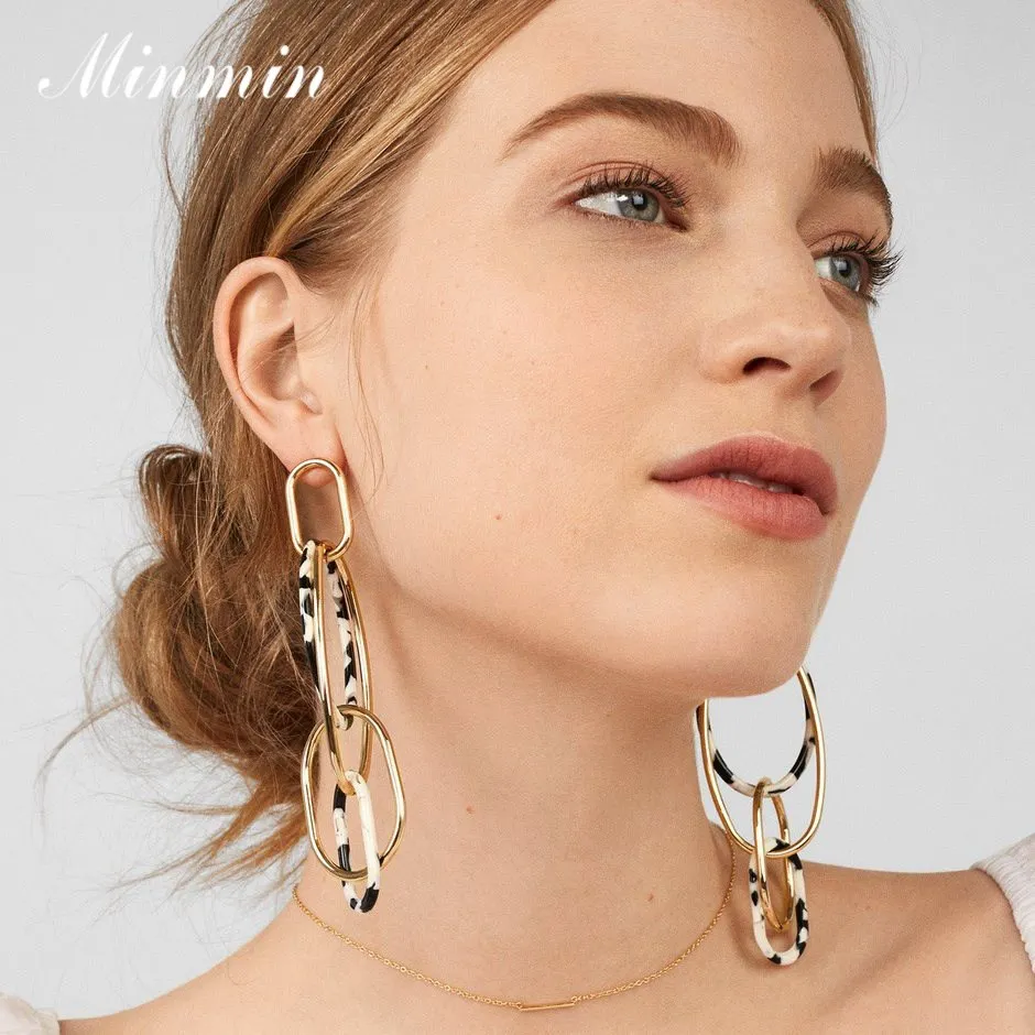 

Minmin Statement Acrylic Long Dangle Earrings for Women Unique Metal Big Circle Earrings Fashion Jewelry Korean Earrings MEH1325