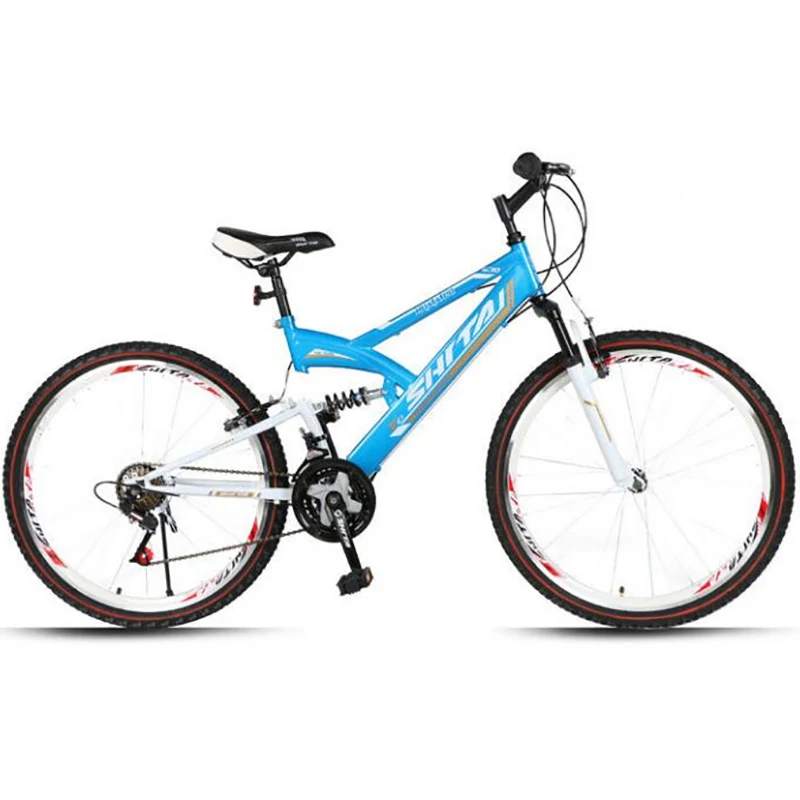 Хорошее качество 26 дюймов Двойная амортизирующая Подвеска 21 скоростная нефтяная и газовая вилка велосипедная фабрика горный велосипед - Цвет: blue