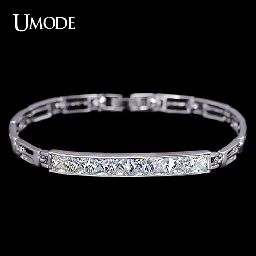 

UMODE White Gold Color Bracelet & Bangle for Women Trendy Bracelet Bangle with 8pcs 0.65 Carat Square CZ Stones UB0033