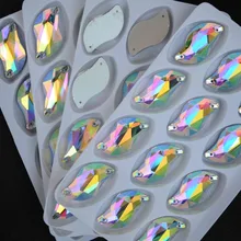 20x10 мм Стекло Кристалл листьев Форма пришить горный хрусталь Ясно AB, 10x20 мм красоты рыба пришить камни шить кристалл