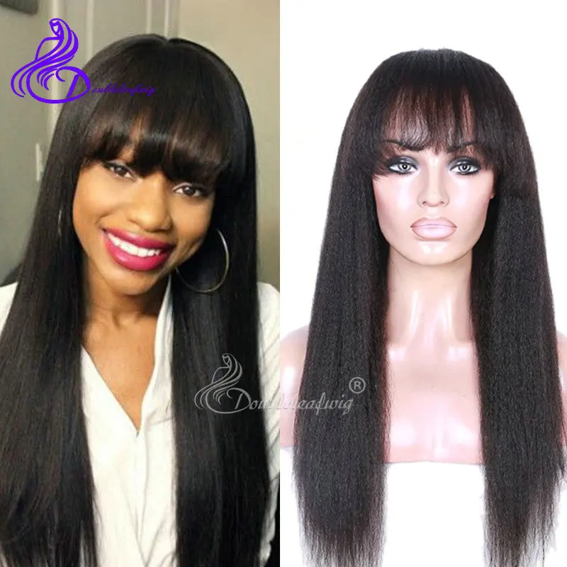 Brazilian Kinky Straight Hair Glueless Full lace Wigs Human Hair Lace