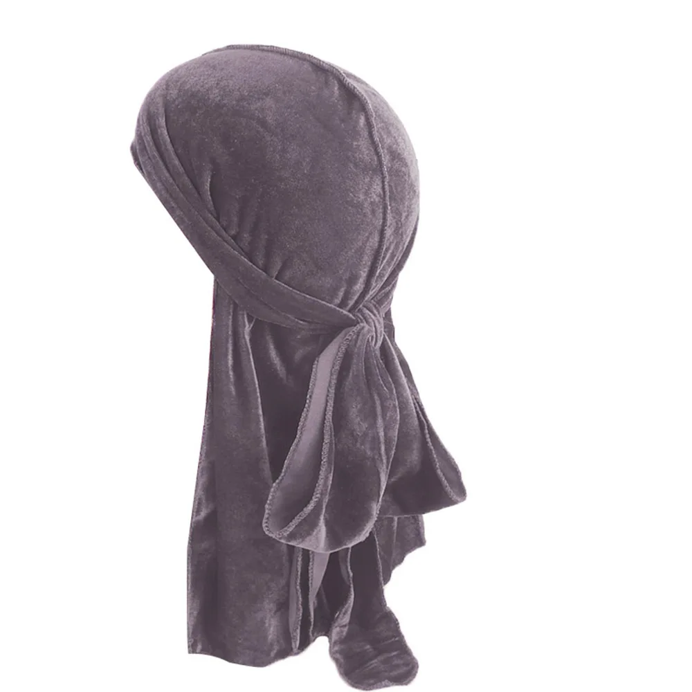 Бархатная мужская шапка-тюрбан Durag, женские головные уборы, дышащие аксессуары в стиле хип-хоп - Цвет: Серый