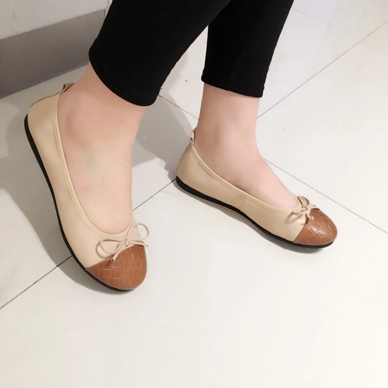 Geniune Leather Ladies Casual Slip-on Flats Fashion Patchwork Bowtie Flats For Women Soft Leisure Ballerinas Flats Plus Size 43 (10)