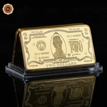 WR 2 доллара 24 к американские Золотые банкноты поддельные бар качество 999,9 США 2 доллара бумажные деньги золотые слитки металлические поделки для коллекции