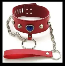 Free shipping Red Leather sex Collar Ring Choker Fetish Collar Sub chastity Leather Neck Collar sex toy