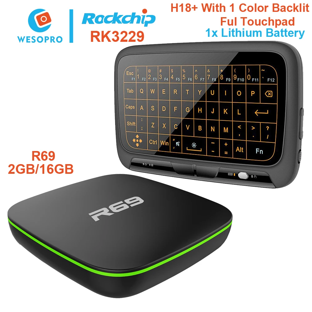 

R69 Android 7.1 Smart tv box IPTV with Rockchip RK3229 2GB RAM 16GB ROM with wireless keyboard H18 Youtube Netflix KDPlayer