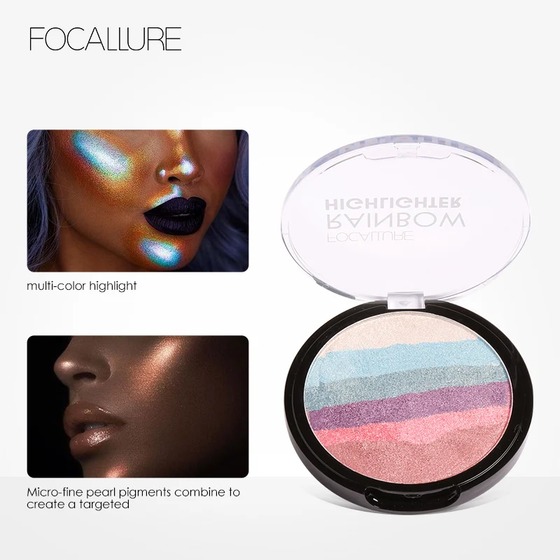 FOCALLURE Новый DIY дикая Радужная хайлайтер Палитра минеральный порошок 3D Блеск для