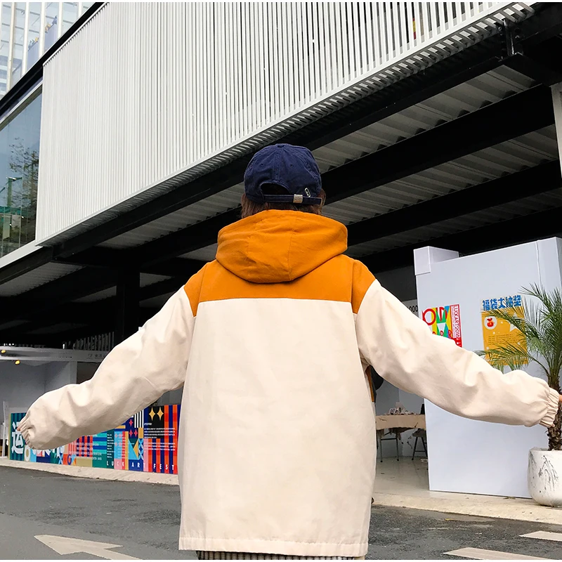 Plegie Harajuku, Женская куртка большого размера,, Весенняя верхняя одежда, студенческий стиль, лоскутное пальто, хип-хоп Уличная одежда, свободные куртки с капюшоном