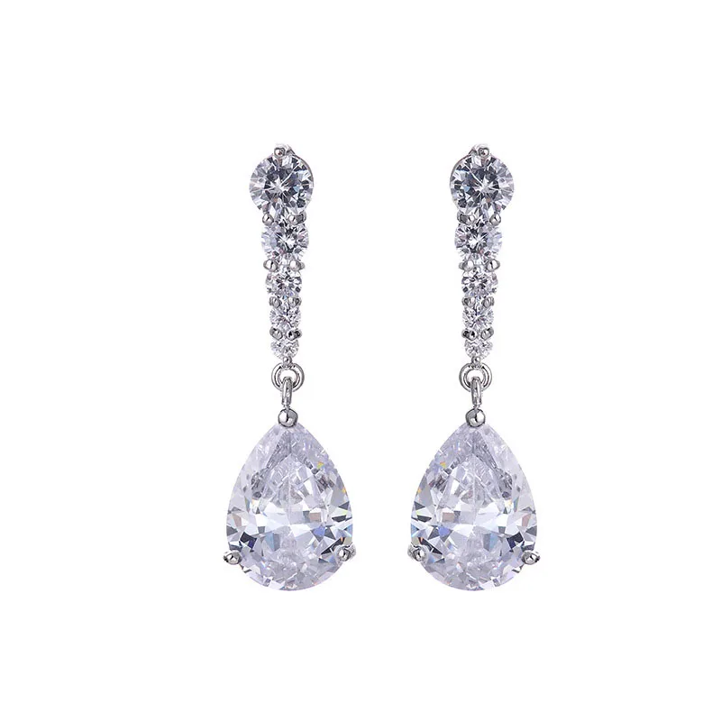

Classic Sliver Color Flower Shape Zircon Water Drop Crystal Pendant Drop Earrings For Women Bridal Wedding Jewelry