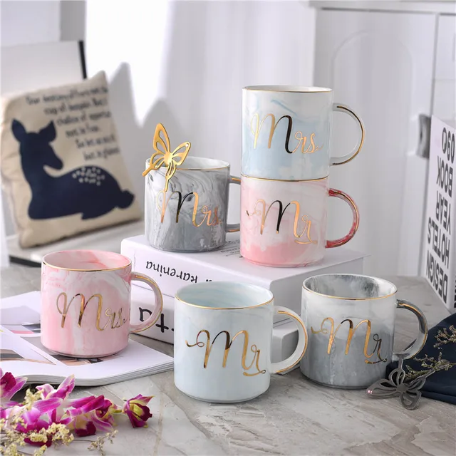 europe style gold monogram mugs natural marble porcelain coffee mark