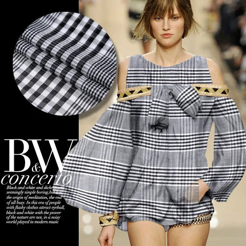 

130cm wide black and white check silk cotton fabric for dress shirt