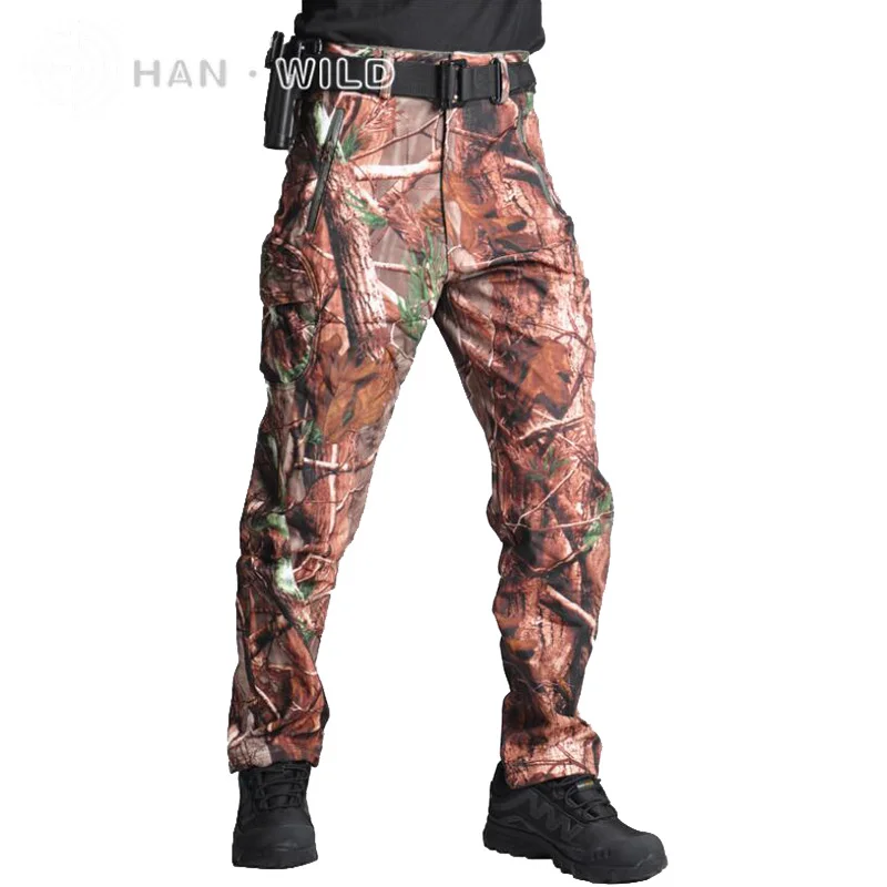 Походные штаны, штаны для отдыха мужские водонепроницаемые горные Кемпинг горный туризм Охота Sharkskin Softshell брюки тактические Спортивные Брюки - Цвет: Tree Camouflage
