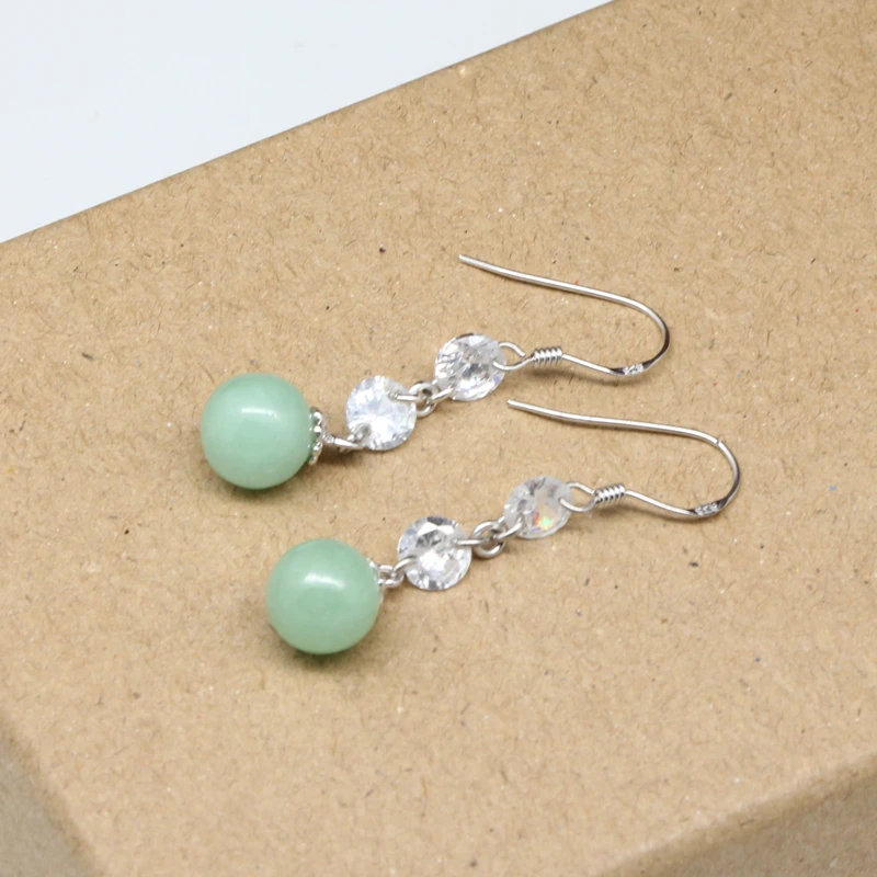 

Drop Earrings Green Stone with Shinning Cubic Zirconia and Real 925 Sterling Silver High Quality Earrings