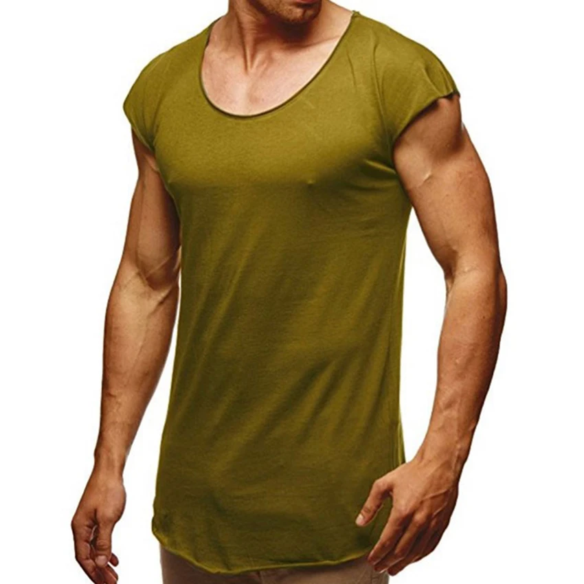 Мужская одежда 2018 Новая летняя футболка мужская однотонная тонкая футболка с необработанным краем облегающая хип-хоп классная уличная