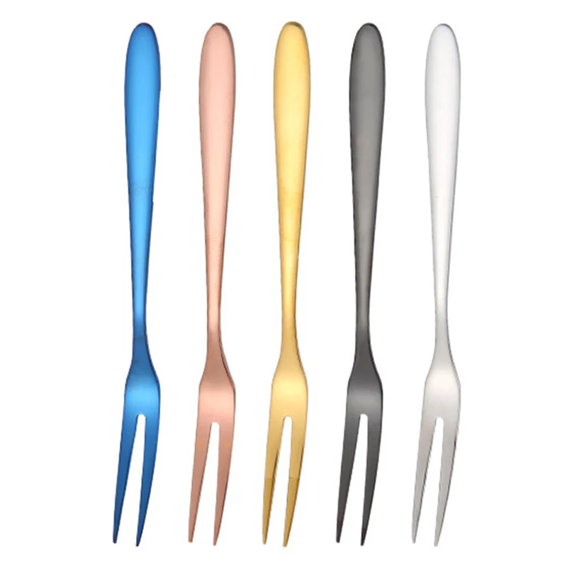 Buyer Star Colorful Stainless Steel Fruit Fork Kitchen Set Cutlery Cake Dessert Fork For Snack Tableware Tea Fork Dinnerware