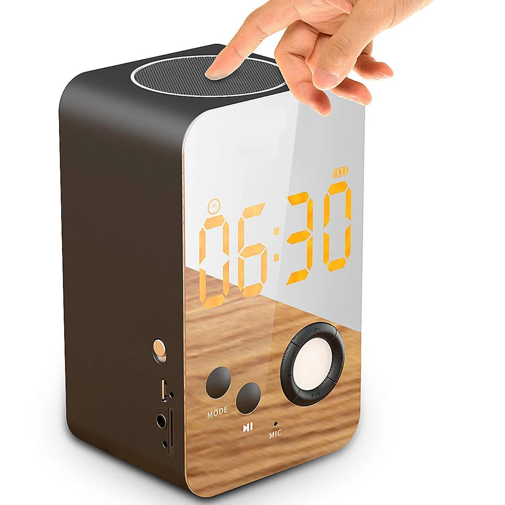 

Alarm Clock Bluetooth Digital Wireless FM Radio Hands Free Talk Loudspeaker Box Multifunctional Mirror Surface Bedside Portable