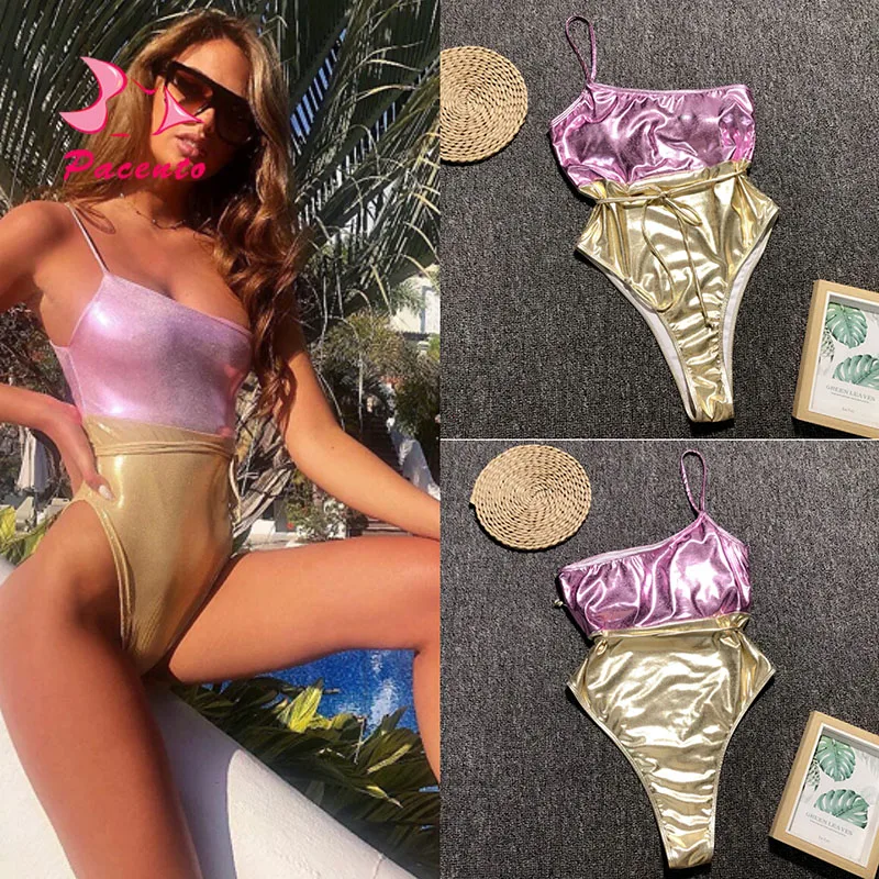 

Pacento Sexy 2019 One Piece Swimsuit Women Swimwear Sequin Monokini Retro Bodysuit Thong Beach Wear Bath Suit Maillot De Bain