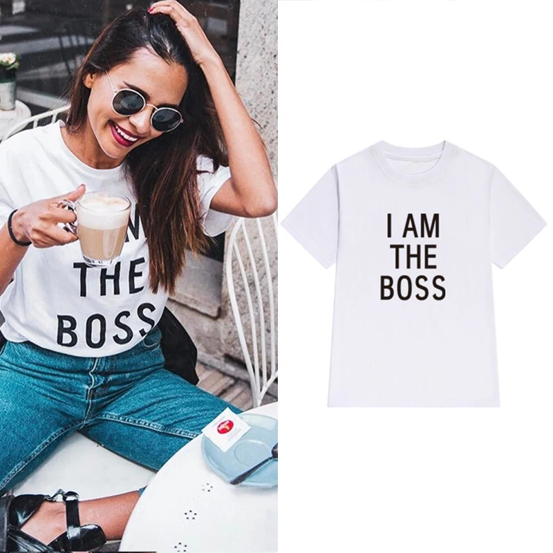 Мода 3 вида цветов &quotI AM THE BOSS&quot с буквенным принтом повседневные футболки Топы