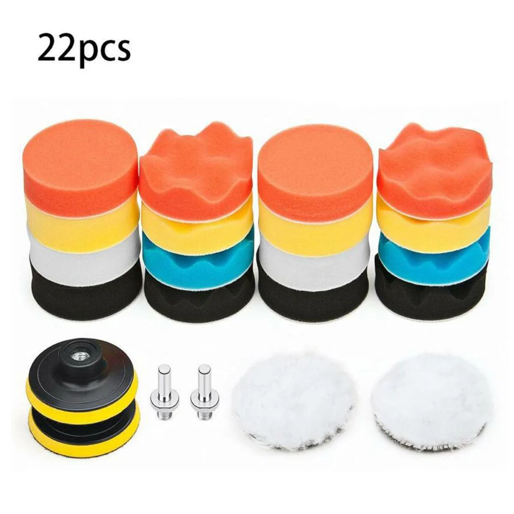 

22 Pcs/Set Car Wool And Foam Drill Polishing Pads Kit 3" 75mm For Polishing Polishers Accessories
