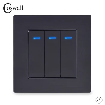 

Coswall 3 Gang 2 Way On / Off Wall Light Switch LED Indicator Pass Through Switch Switched Knight Black Aluminum Metal Panel
