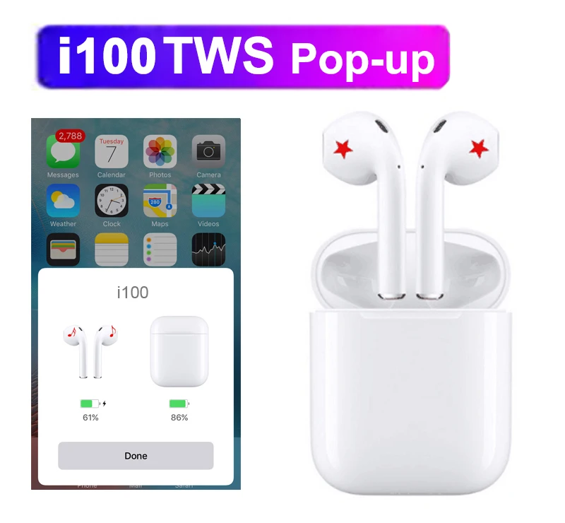 

Pop up i100 tws bluetooth 5.0 earphone Wireless headsets touch control Support wireless charging pk i10 i20 i30 i40 i60 i80 tws
