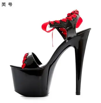 

2019 Summer Women Sandals Sandale Thin Heel Ultra High Heels 17CM Sandles Women Shoe Female Wedding Shoes Women Large Size 34-42