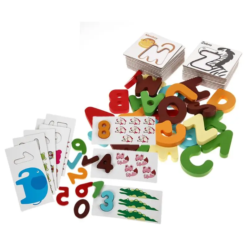 Wood Letter Digital Toy Card Puzzle Kid Early Educational Enlightenment Figure Animal Children Arithmetic Digital Card