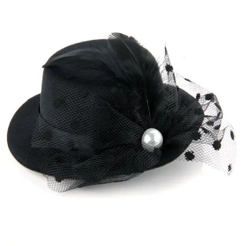 Mini Hat Mini Hat Hair Clip with Black Feather Hair Clipsin Women's