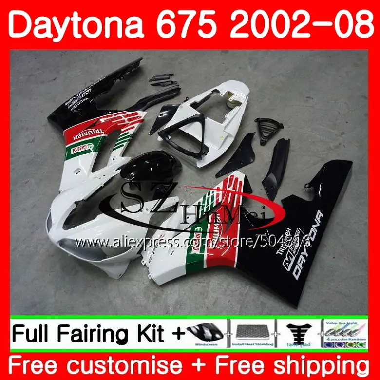 

Body kit For Triumph Daytona black white 675 02 03 04 05 06 07 08 87SH10 Daytona 675 2002 2003 2004 2005 2006 2007 2008 Fairing