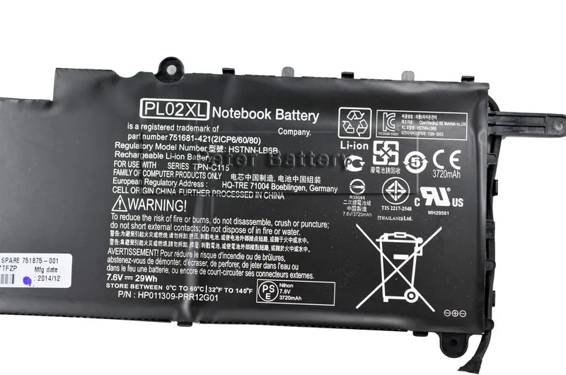 JIGU 751875 001 HSTNN LB6B PL02XL Оригинальный аккумулятор для ноутбука HP павильона 11 X360 Серии