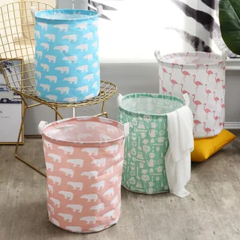 

European Foldable Laundry Basket Canvas Storage Basket Barrel Creative Kids Toys Organizer Storage Barrel Container Home Supplie