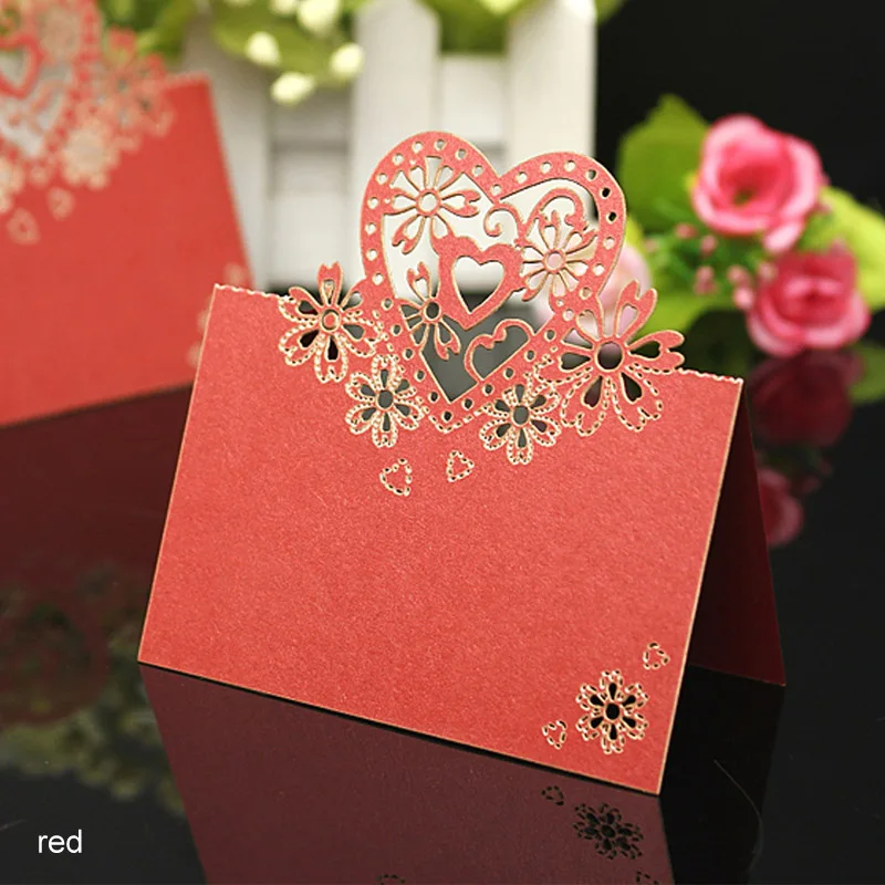 50 шт./компл. свадебное лазерная резка вечерние Свадебный декор посадочные карточки «любящее сердце» выдалбливают бабочка именная табличка 13 Цветов - Цвет: Красный