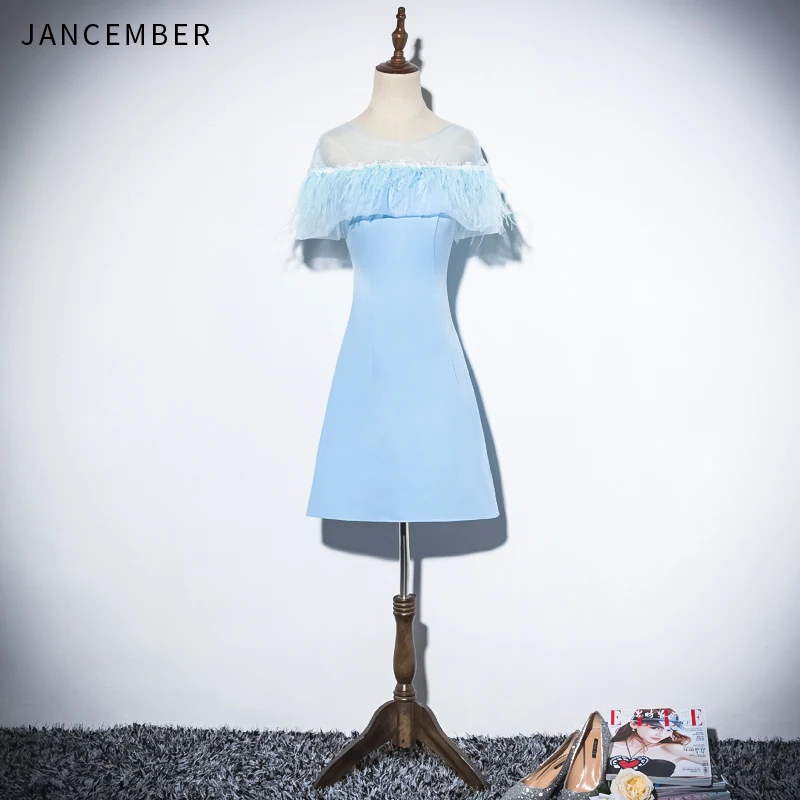 JANCEMBER 2019 последние коктейльные платья прозрачные рукава-крылышки шеи перо грудь